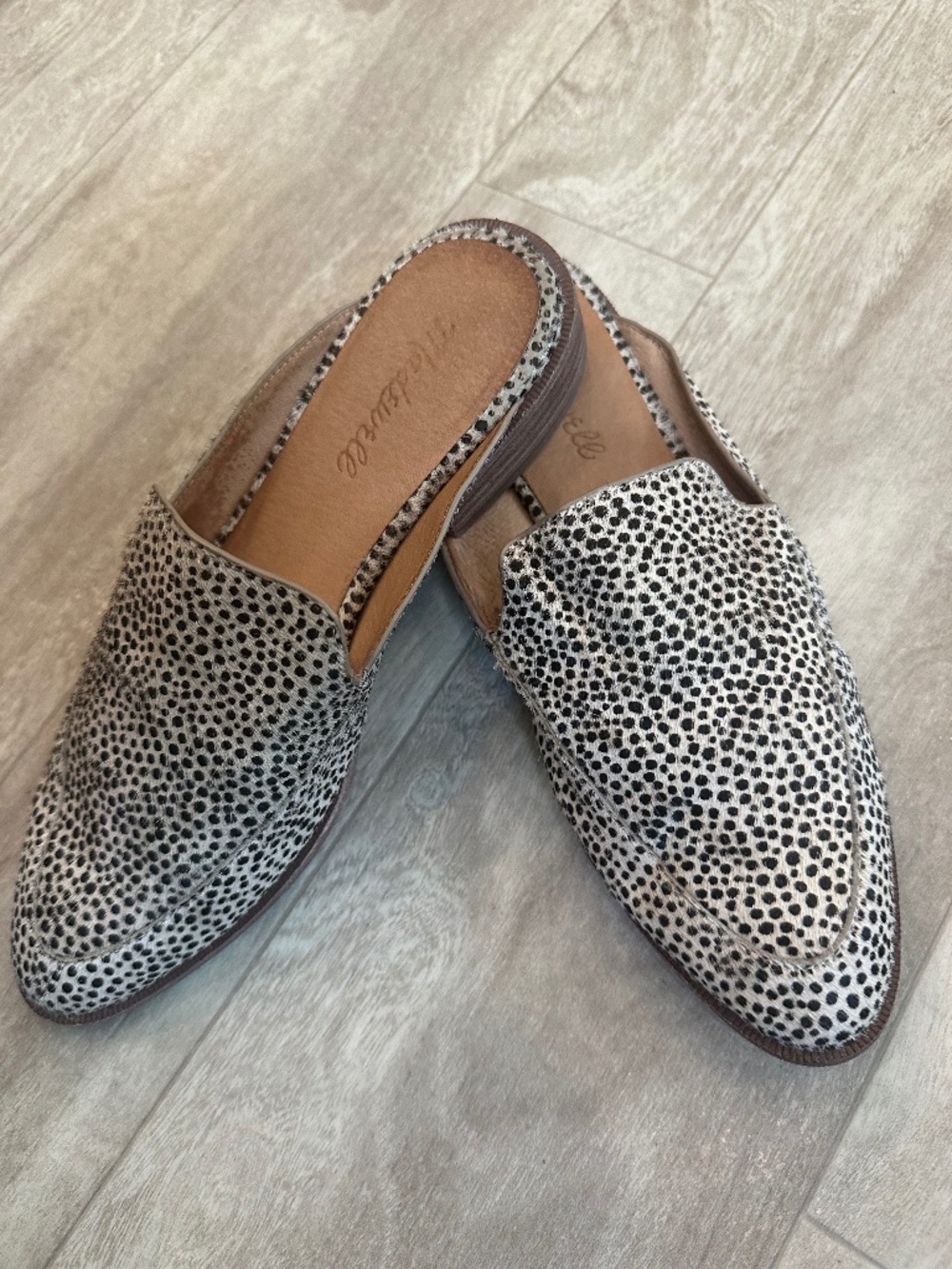 Madewell leather animal print mules